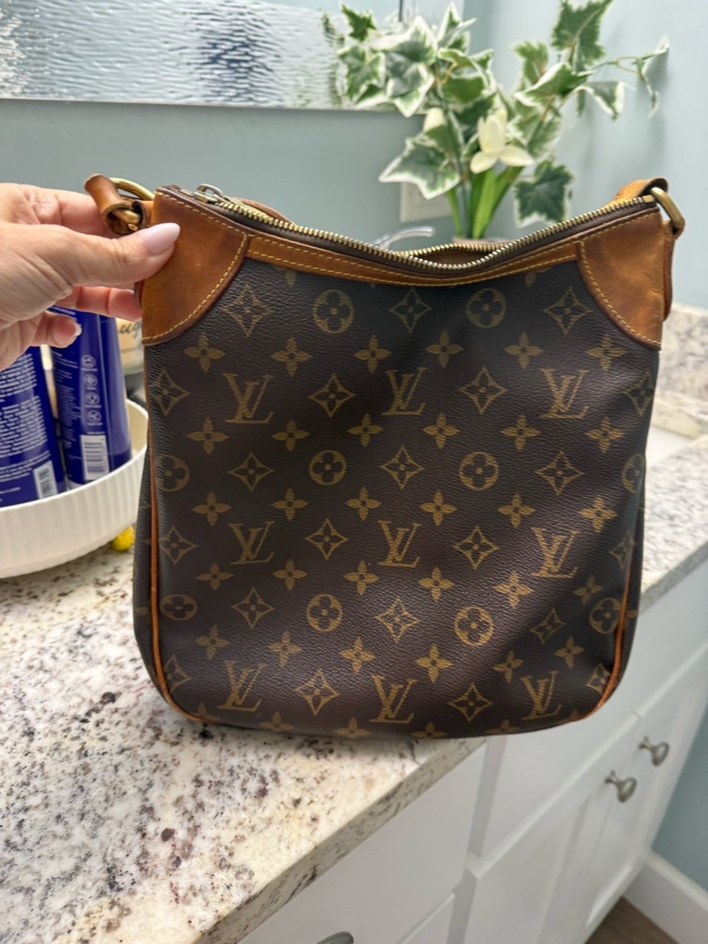 Louis Vuitton Brown/Tan Leather Date Code Tag Close-Up